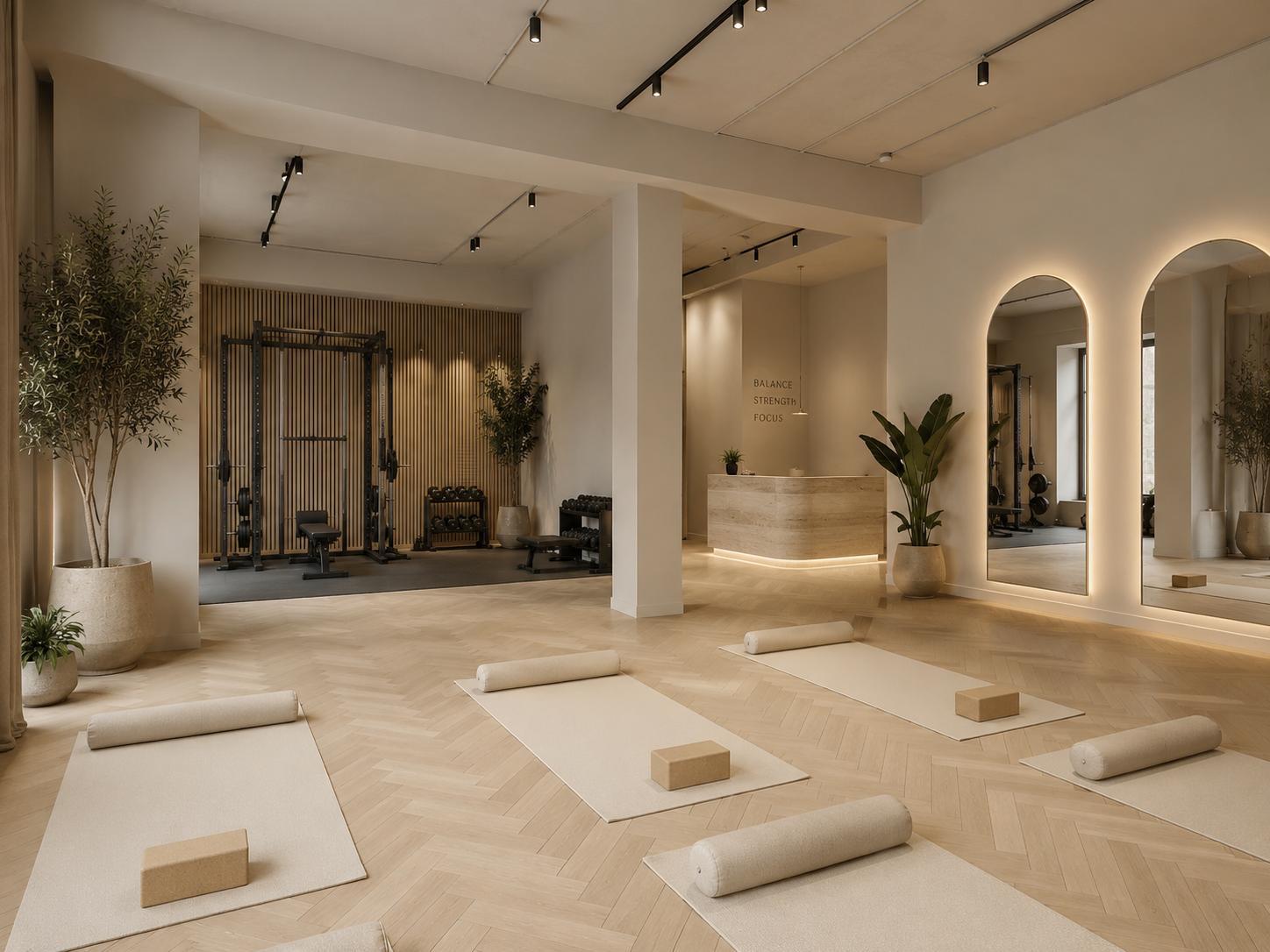 Studioraum von the Shift by jositive mit Yogamatten und Trainingsbereich